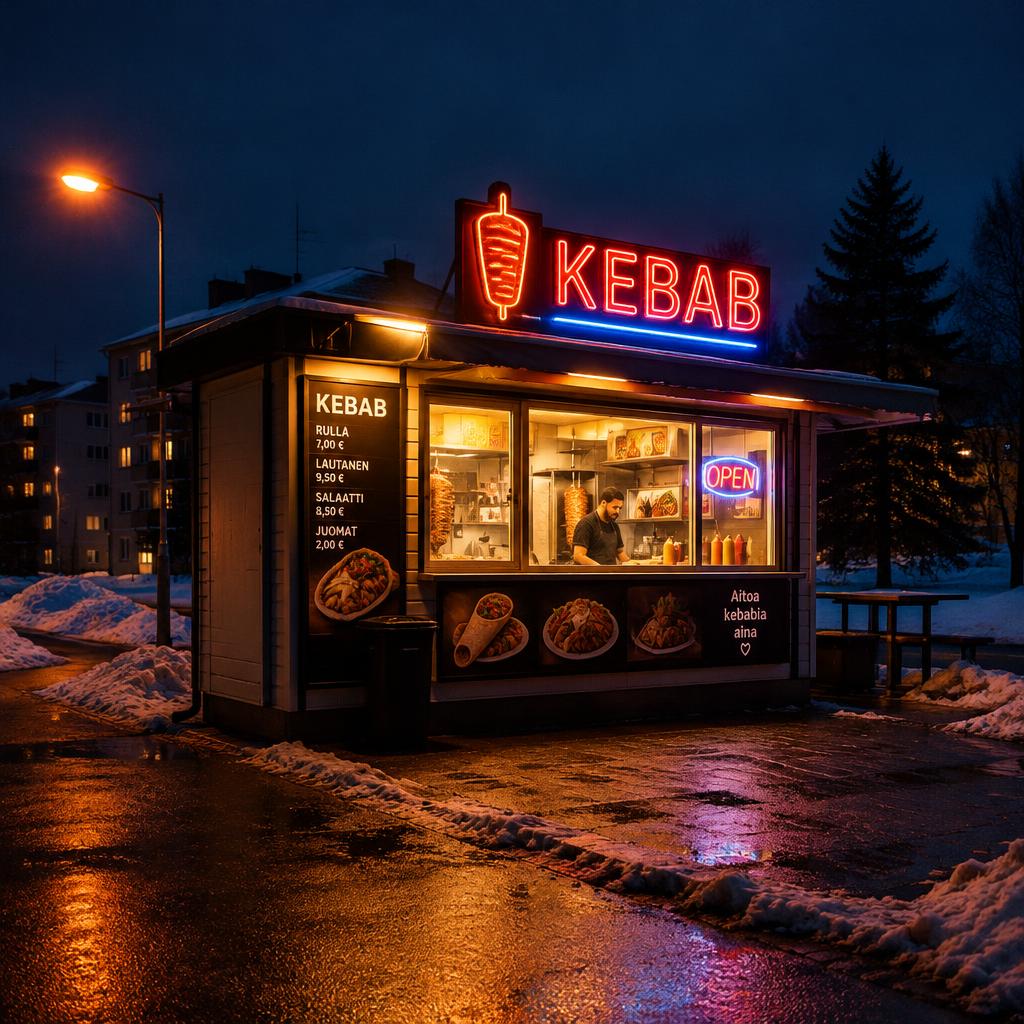Fire Döner -kioski illalla
